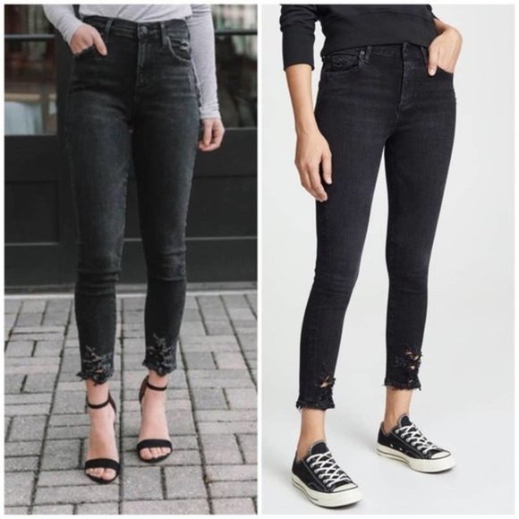 AgoldE Sophie High Rise Skinny Crop Destroyed Hem in Temple Gray Black - Picture 2 of 12